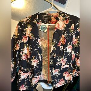 Women's Floral Blazer - Black and Pink